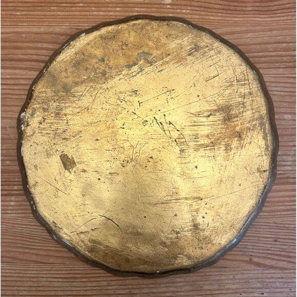 SOLD Vintage Italian Florentine Round Decorative Tray Gold White - Picture 4 of 4